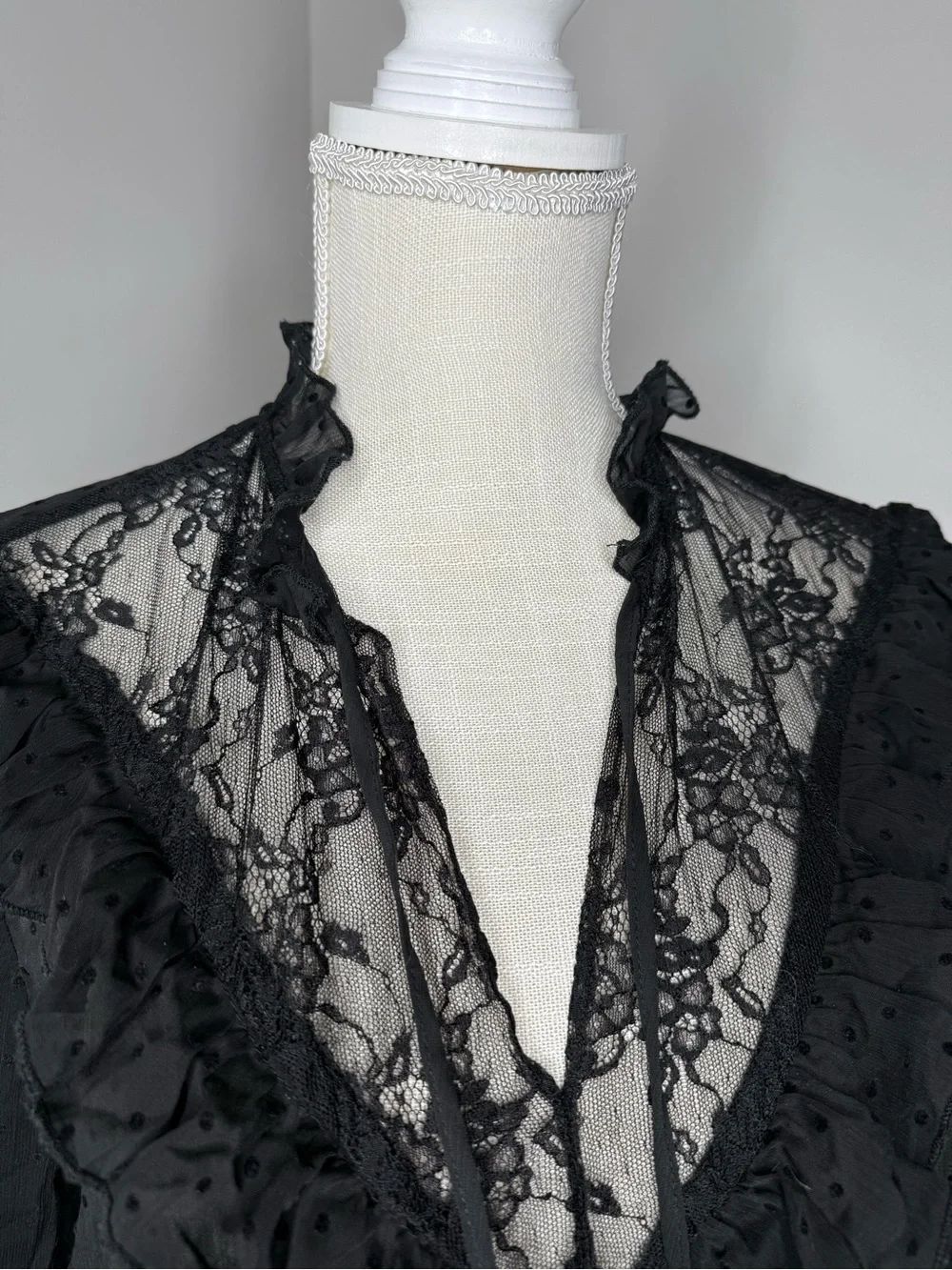 Zara Black Sheer Polka-Dot Ruffle Blouse - Picture 4 of 7